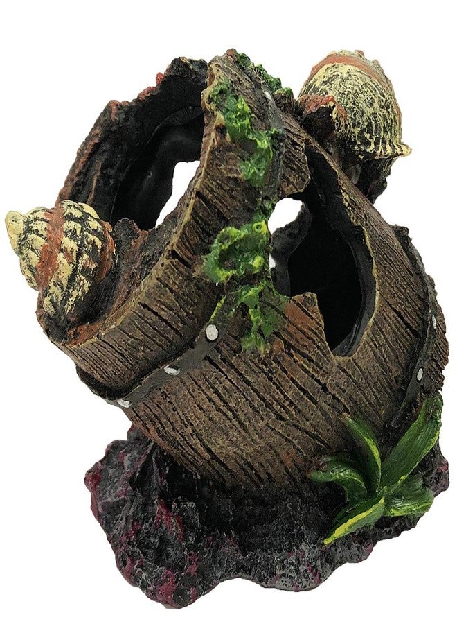 SLOCME Aquarium Broken Barrel with Conch Decorations - Betta Cave Hideout Fish Tank Barrel Ornament - Image 5